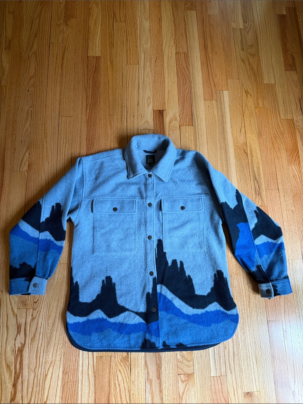 Wild Fable Mountain Landscape Apres Ski Blue Oversized Shacket L Mountains